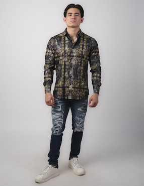 Camisa casual Benziny de algodón manga larga para hombre