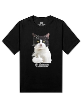 Playera FNC Collezioni Gato Ok cuello reodndo para hombre