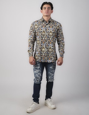 Camisa casual Benziny de algodón manga larga para hombre