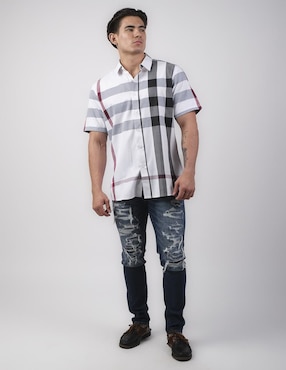 Camisa casual benziny de algodón manga corta para hombre