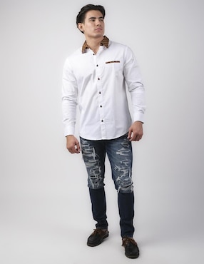 Camisa casual Pavini de algodón manga larga para hombre