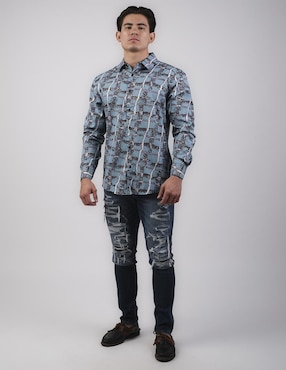 Camisa casual Pavini de algodón manga larga para hombre