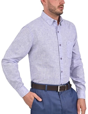 Camisa casual Sansabelt de poliéster y algodón manga larga para hombre
