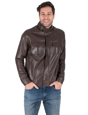 Chamarra Generra Impermeable De Piel Con Bolsillos Para Hombre