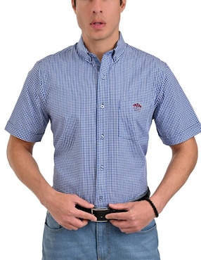 Camisa casual Buckingham de algodón manga corta para hombre