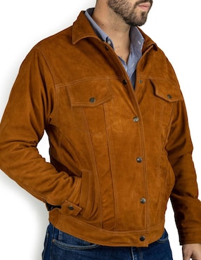 Chamarra casual Tacalero de piel con bolsillos para hombre