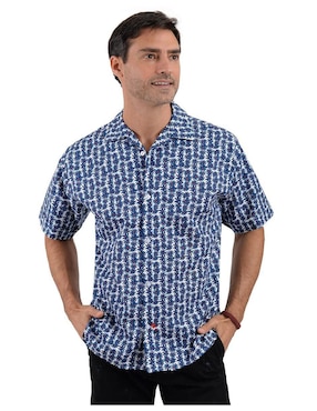 Camisa De Playa Michel Blanc De Algodón Manga Corta Para Hombre