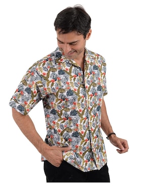 Camisa playa Michel Blanc de algodón manga corta para hombre