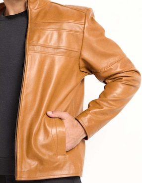 Chamarra casual Michel Domit de piel con bolsillos para hombre