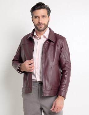 Chamarra casual Michel Domit de piel con bolsillos para hombre