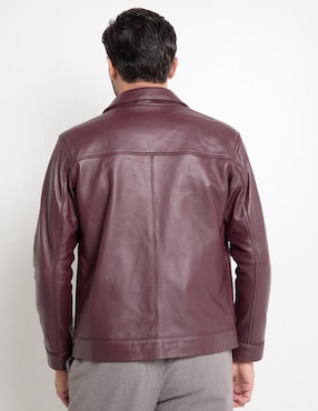 Chamarra casual Michel Domit de piel con bolsillos para hombre