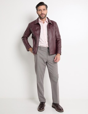 Chamarra casual Michel Domit de piel con bolsillos para hombre