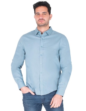 Camisa casual Generra de algodón y lino manga larga para hombre