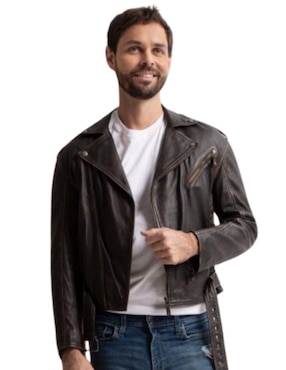 Chamarra para motociclista Pelle Royale impermeable de piel bolsa con cierre para hombre