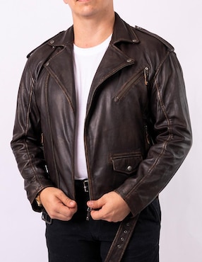 Chamarra para motociclista Pelle Royale impermeable de piel bolsa con cierre para hombre