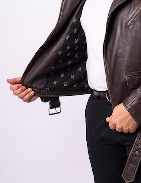 Chamarra para motociclista Pelle Royale impermeable de piel bolsa con cierre para hombre