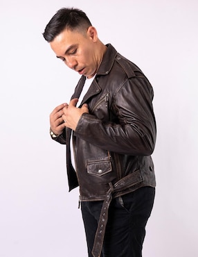Chamarra para motociclista Pelle Royale impermeable de piel bolsa con cierre para hombre