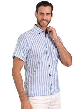 Camisa casual Michel Blanc de algodón manga larga para hombre