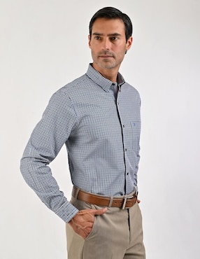 Camisa casual Sansabelt de algodón manga larga para hombre