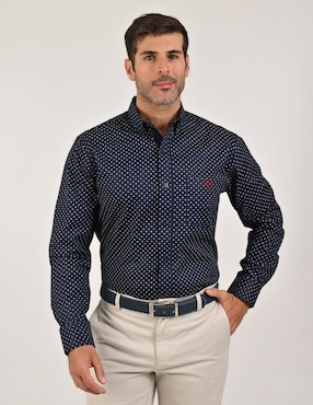 Camisa casual Buckingham de algodón manga larga para hombre