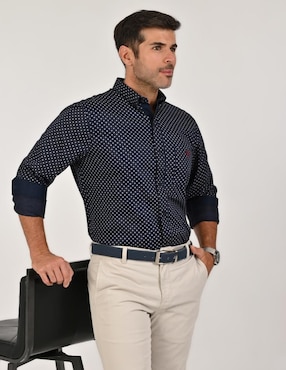 Camisa casual Buckingham de algodón manga larga para hombre