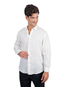 Camisa casual 98 Coast Av de lino manga larga para hombre