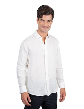 Camisa casual 98 Coast Av de lino manga larga para hombre