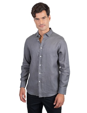 Camisa casual 98 Coast Av de lino manga larga para hombre