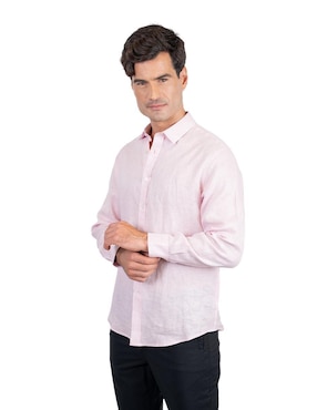 Camisa casual 98 Coast Av de lino manga larga para hombre