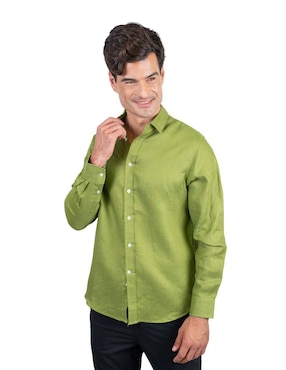 Camisa casual 98 Coast Av de lino manga larga para hombre