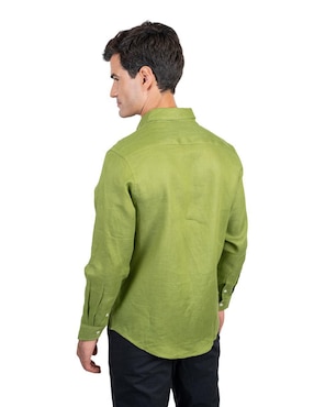 Camisa casual 98 Coast Av de lino manga larga para hombre
