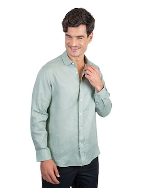 Camisa casual 98 Coast Av de lino manga larga para hombre