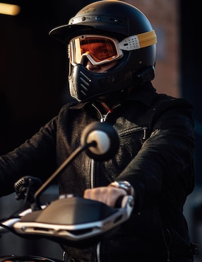 Chamarra para motociclista Lastwolf de piel con bolsillos para hombre