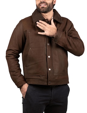 Chamarra casual Lastwolf de piel con bolsillos para hombre