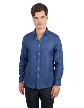 Camisa casual 98 Coast Av de lino manga larga para hombre