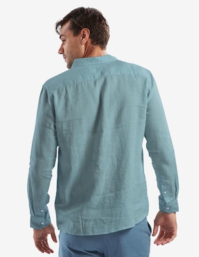 Camisa casual 98 Coast Av de lino manga larga para hombre