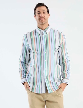 Camisa casual Oscar de la Renta de algodón manga larga para hombre