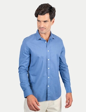 Camisa casual 98 Coast Av de algodón manga larga para hombre