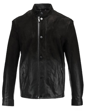 Chamarra casual Cuadra de piel con bolsillos para hombre