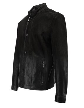 Chamarra casual Cuadra de piel con bolsillos para hombre