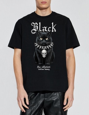 Playera FNC Collezioni Black Cat cuello redondo para hombre
