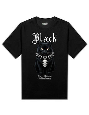 Playera FNC Collezioni Black Cat cuello redondo para hombre