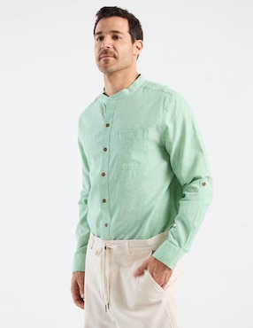 Camisa casual Costavana de algodón y lino manga larga para hombre