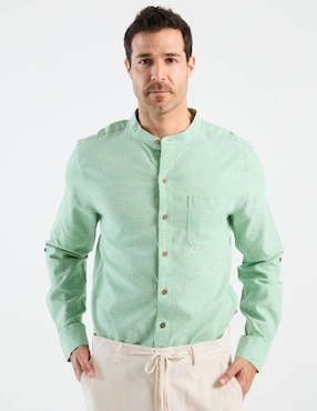 Camisa casual Costavana de algodón y lino manga larga para hombre