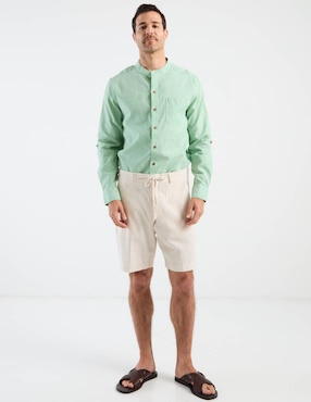 Camisa casual Costavana de algodón y lino manga larga para hombre