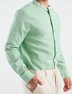 Camisa casual Costavana de algodón y lino manga larga para hombre