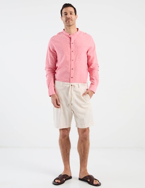 Camisa casual Costavana de algodón y lino manga larga para hombre