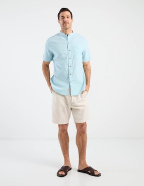 Camisa casual Costavana de algodón y lino manga corta para hombre