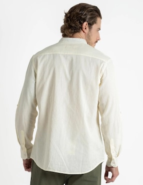 Camisa casual 98 Coast Av de algodón y lino manga larga para hombre