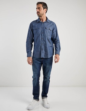 Camisa casual Ferrioni de algodón manga larga para hombre